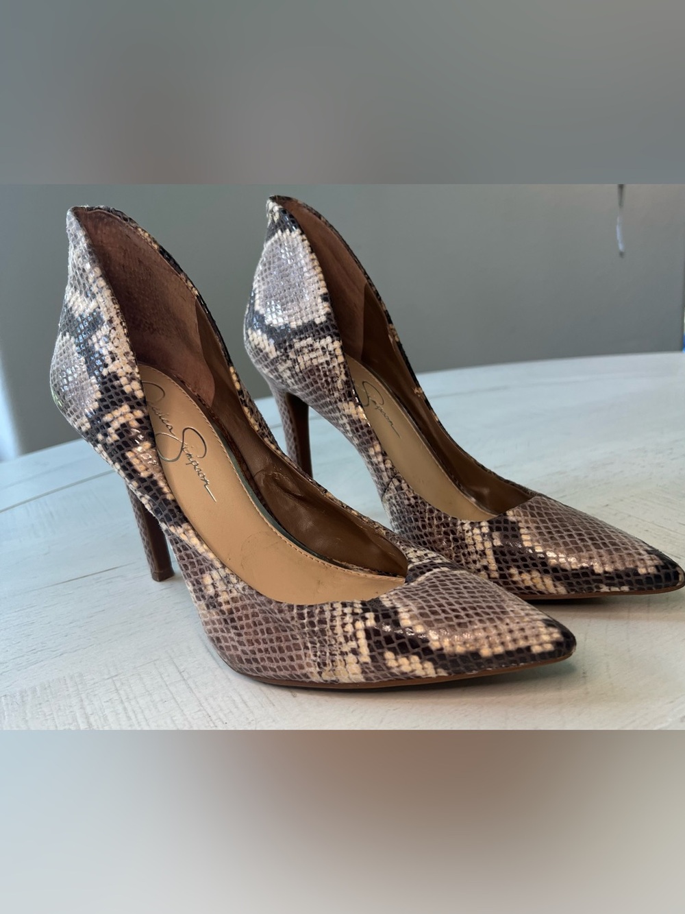 Jessica Simpson Snake-Print Pointed Toe Pumps